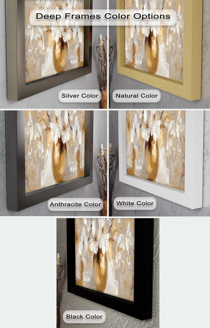 Golden Vase with White Florals – Flower Oil Painting