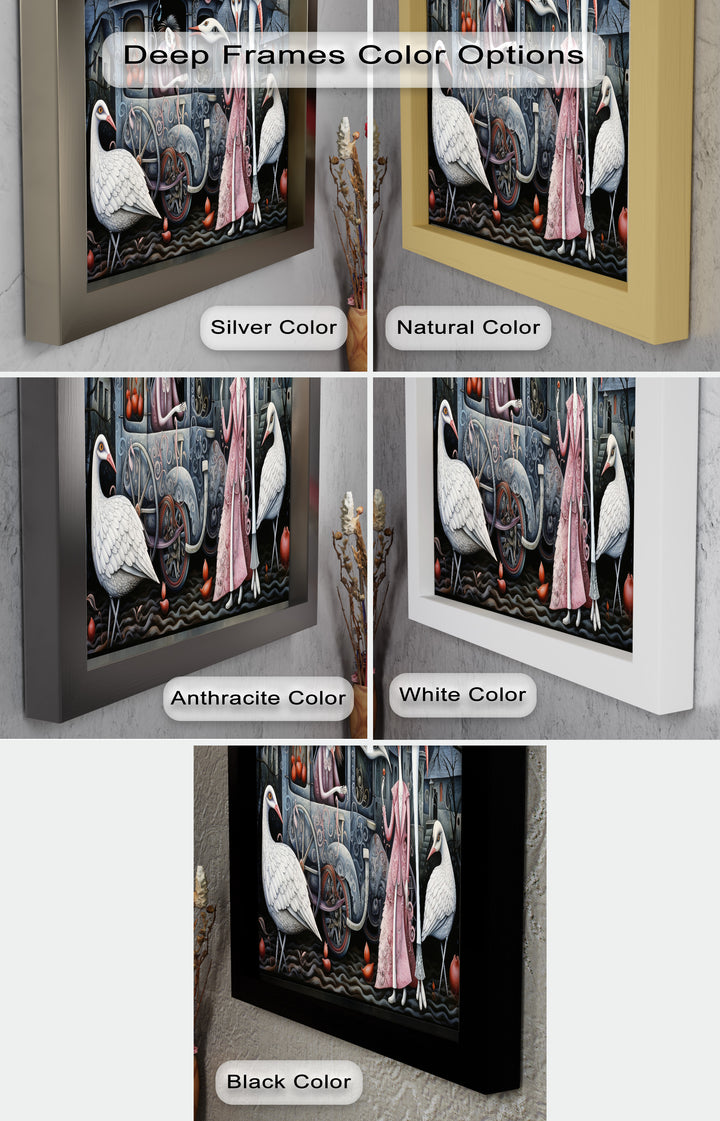 Crimson Couriers – Surreal Carriage Scene Oil Painting