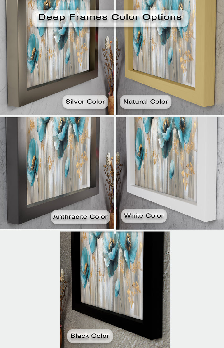 Blue Poppies with Metallic Accents - Flower Oil Painting