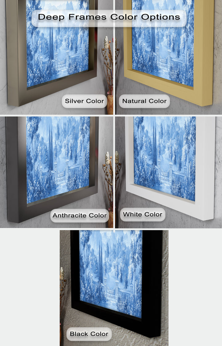Blue Toned Garden Wall Art – Classical Landscape Oil Painting