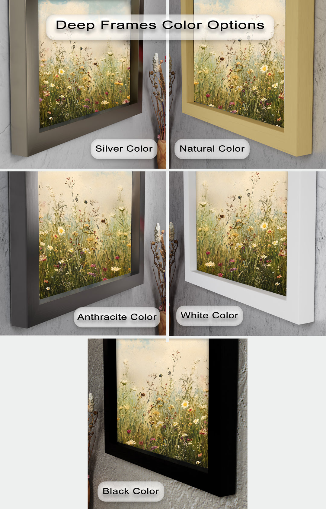 Vintage Meadow with Blooming Flowers – Serene Nature Oil Painting