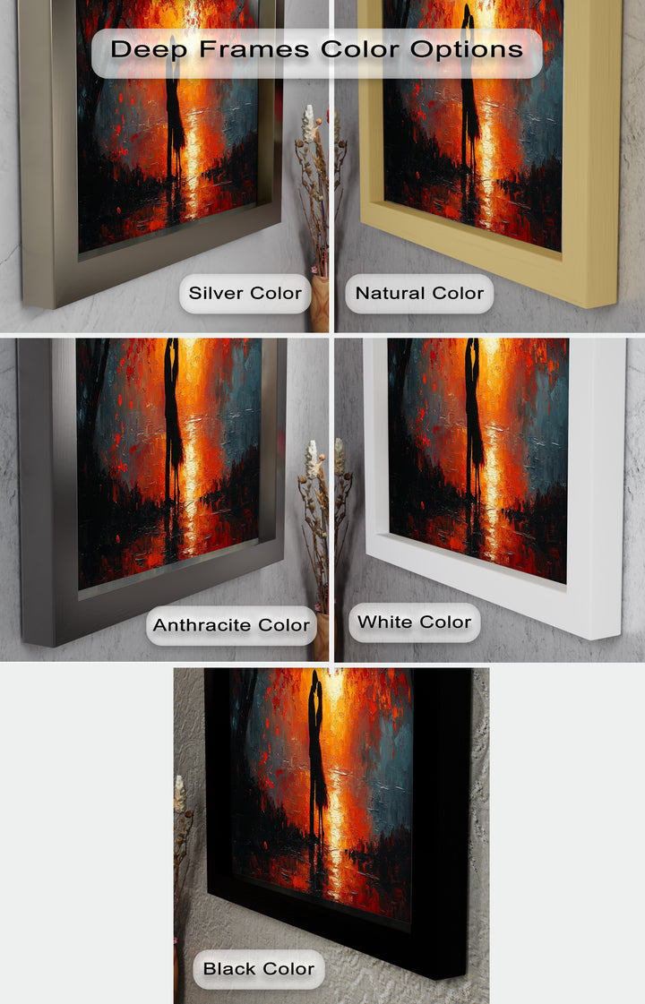 Passionate Kiss Beneath Autumn Flames - Love Oil Painting