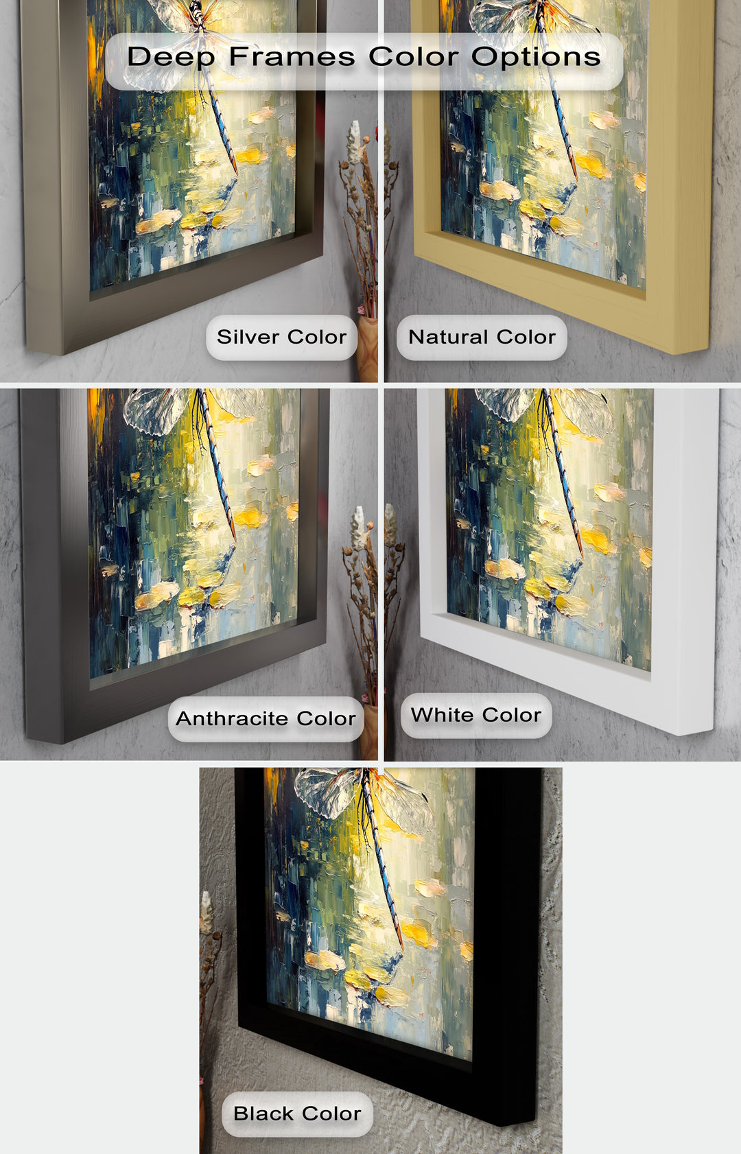Shimmering Dragonfly Over Lily Pond – Animal Oil Painting