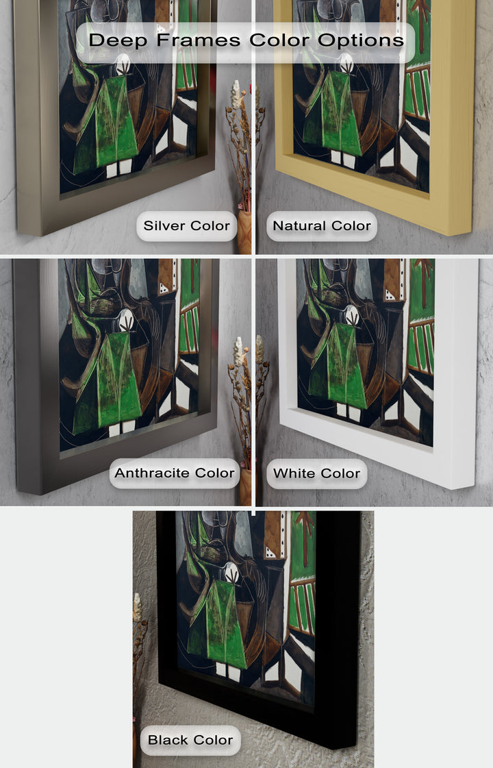 Figure by the Window – Abstract Green Interior Picasso Oil Painting