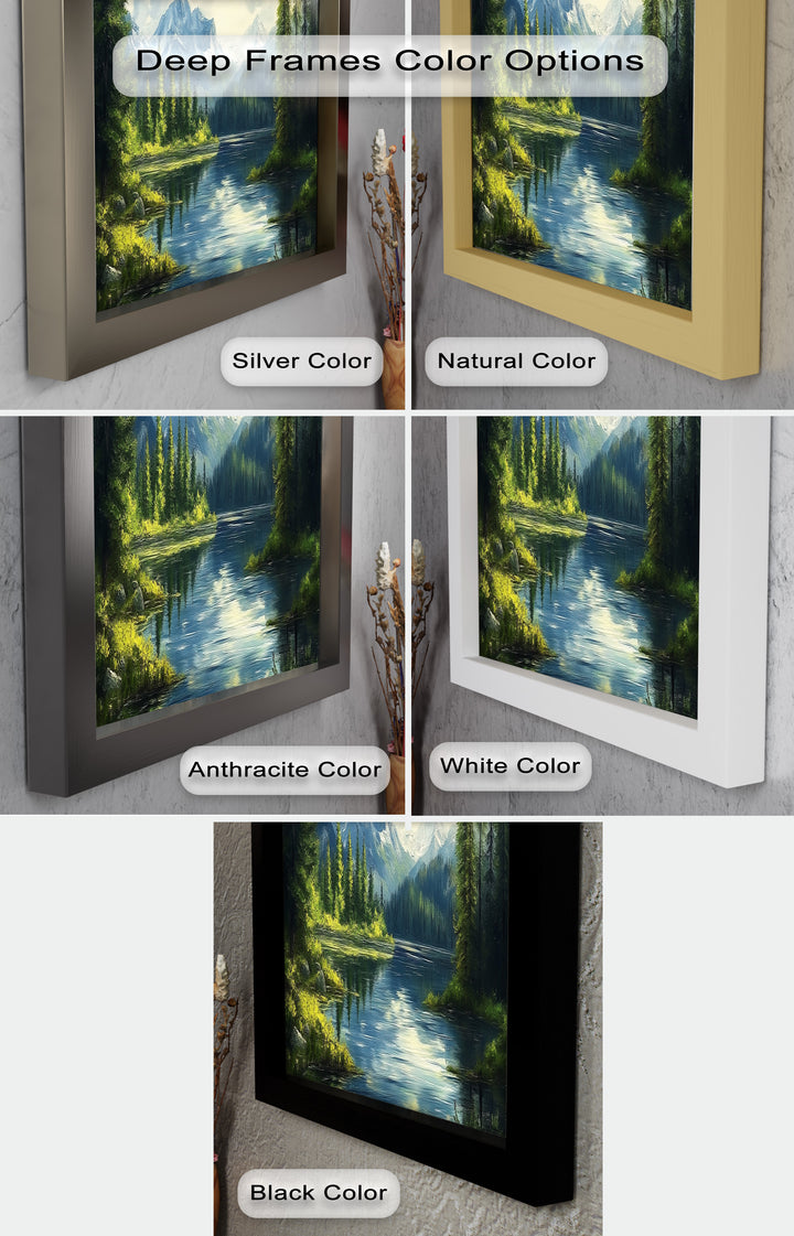 Bergsee-Wald-Wandkunst – Gerahmtes Ölgemälde