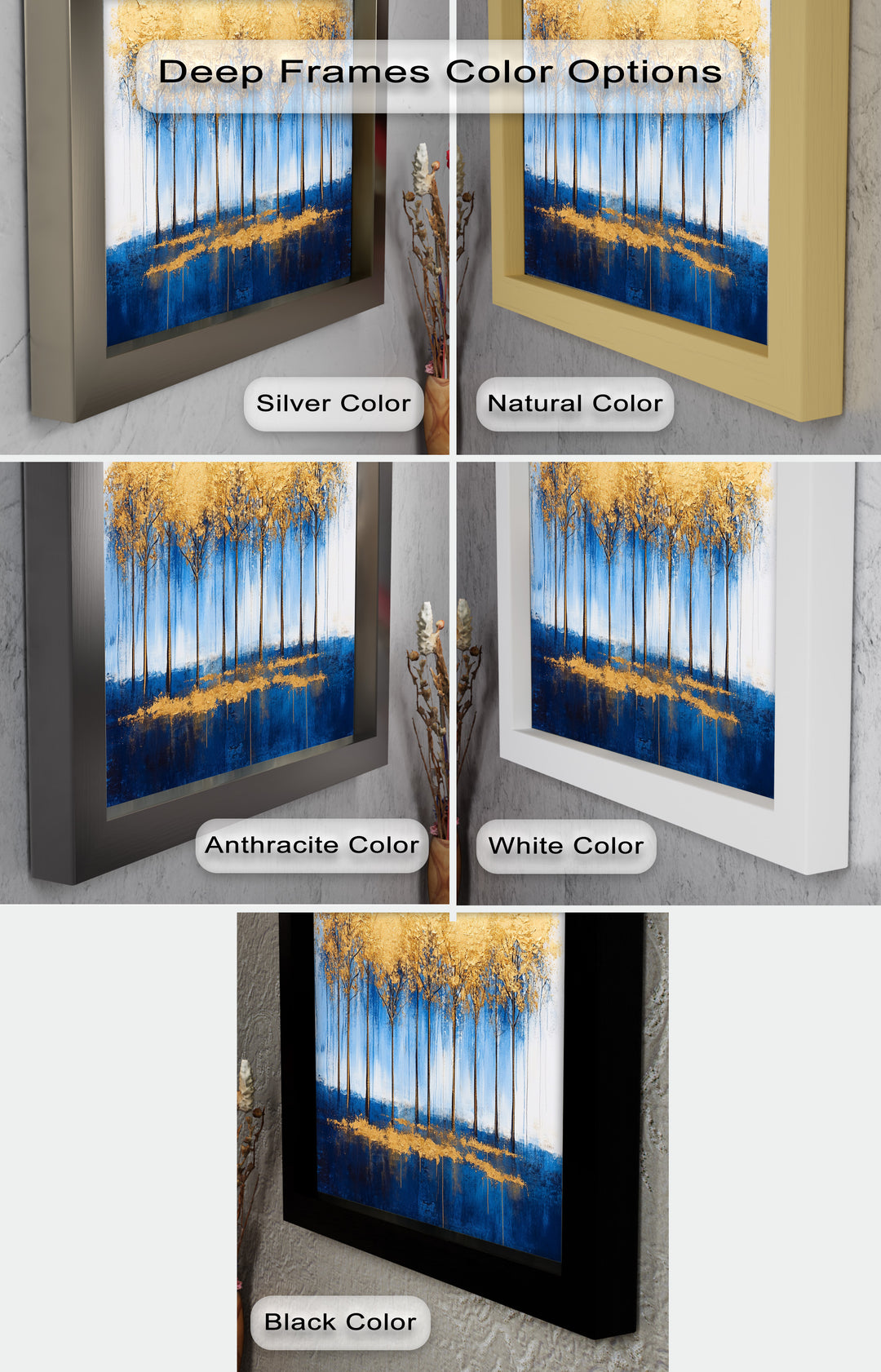 Goldene Bäume am blauen Horizont - Abstraktes Ölgemälde