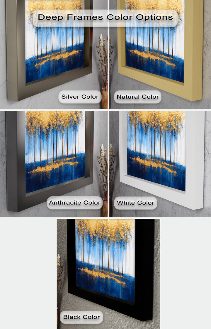 Goldene Bäume am blauen Horizont - Abstraktes Ölgemälde