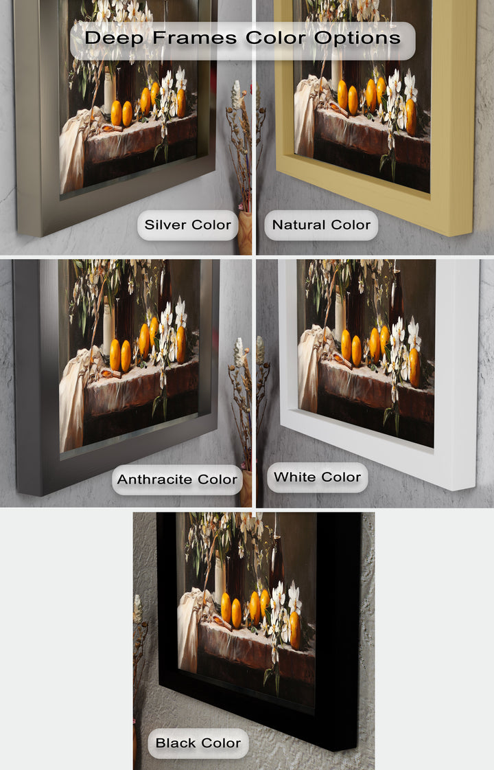 Orange & White Floral Still Life – Elegant Framed Oil Painting