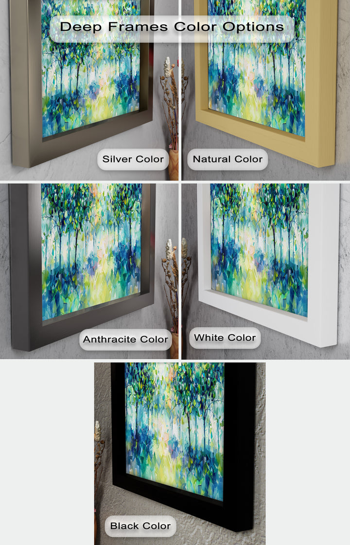 Blue & Green Forest Landscape – Abstract Nature Oil Painting