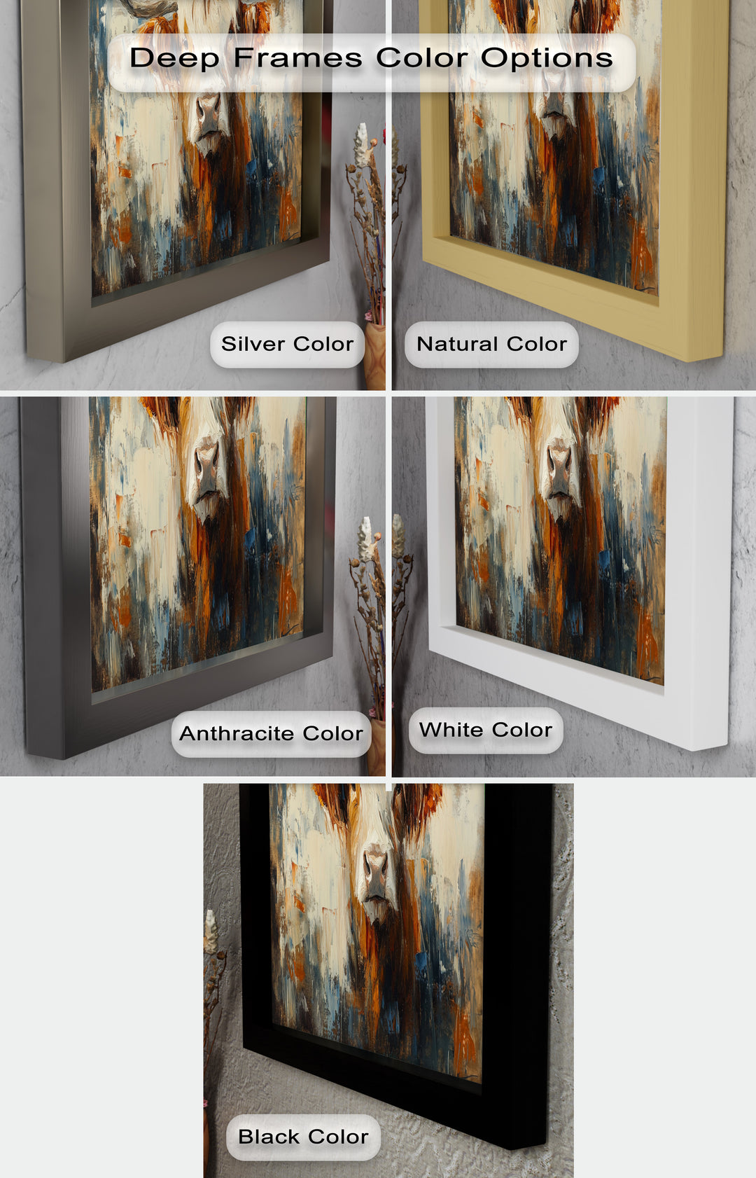 Highland Cow with White Horns – Animal Oil Painting