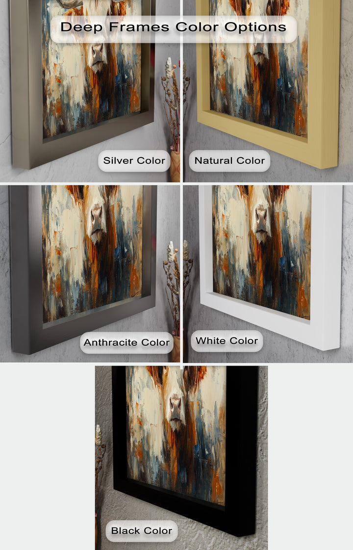 Highland Cow with White Horns – Animal Oil Painting