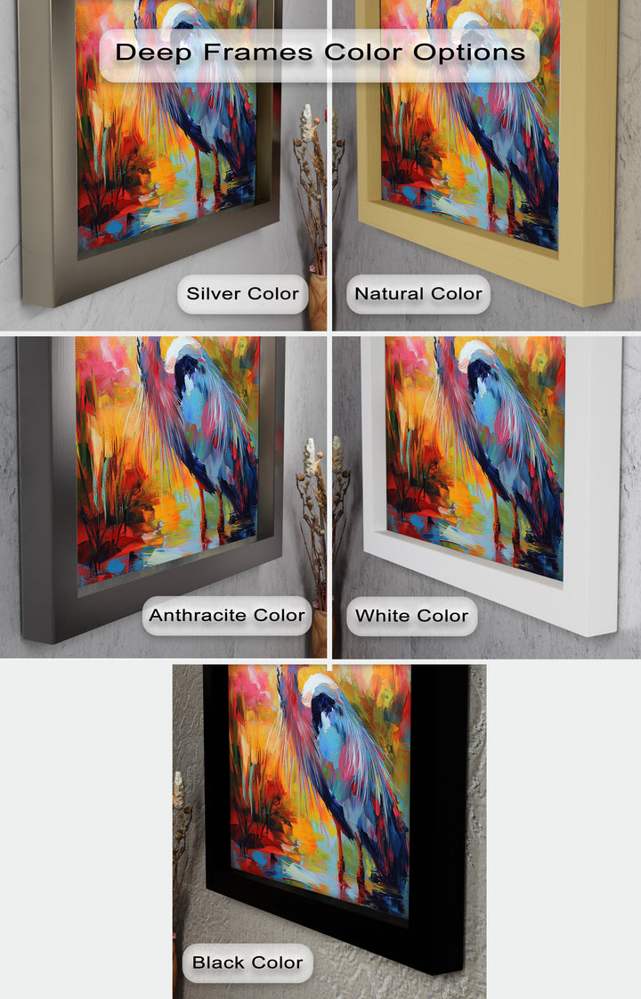 Colored Heron in Abstract Color Splash – Animal Oil Painting