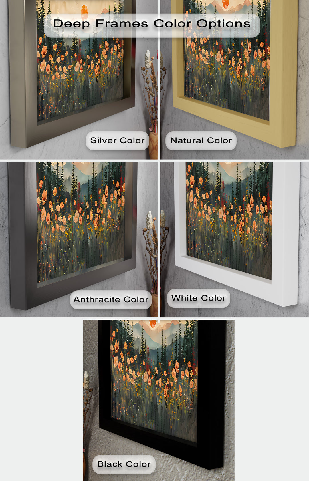 Sunset Floral Forest - Landscape Framed Oil Painting