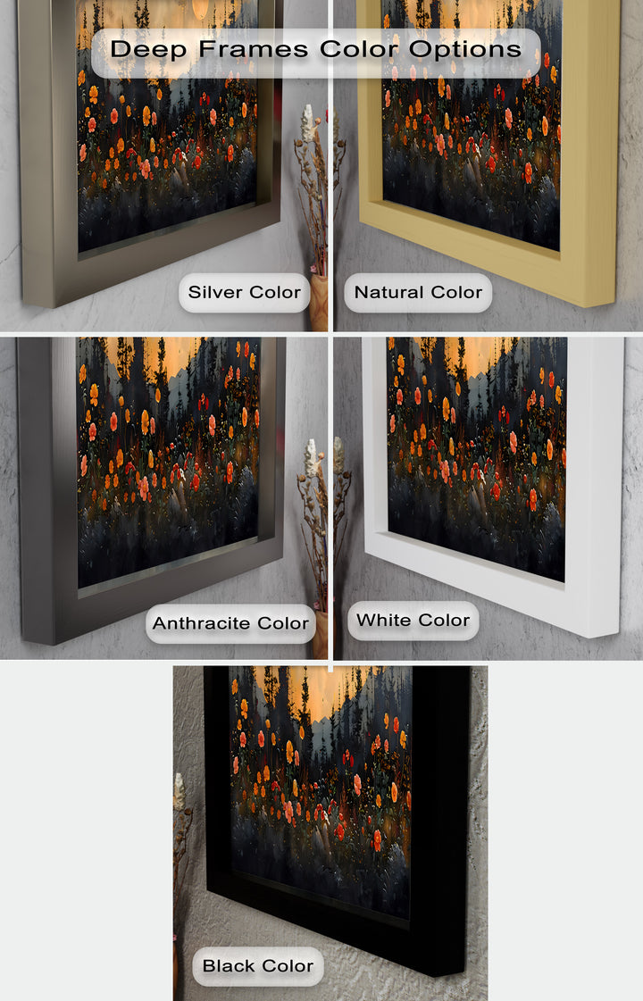 Moonlit Forest Landscape - Framed Floral Oil Painting