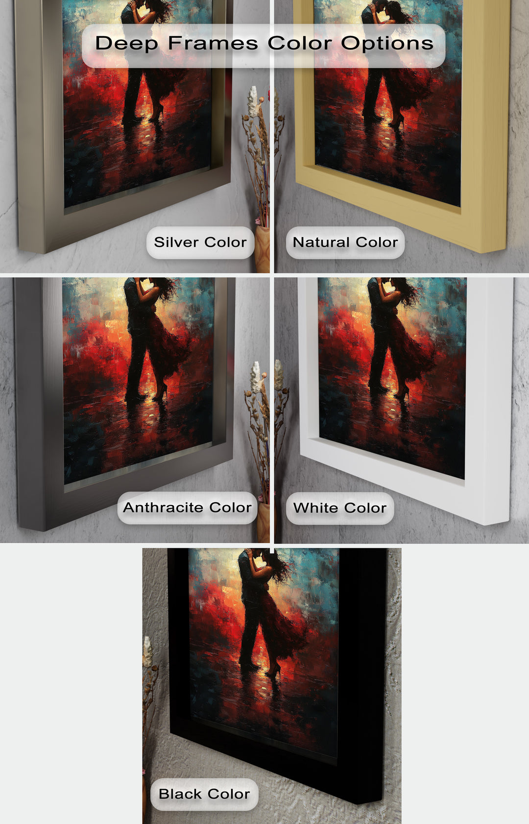 Romantic Couple in Fiery Twilight - Modern Oil Painting
