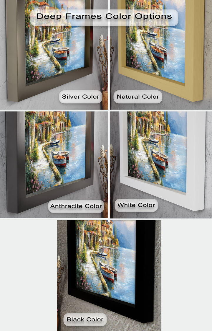 Italian Lake Village Wall Art – Mediterranean Oil Painting