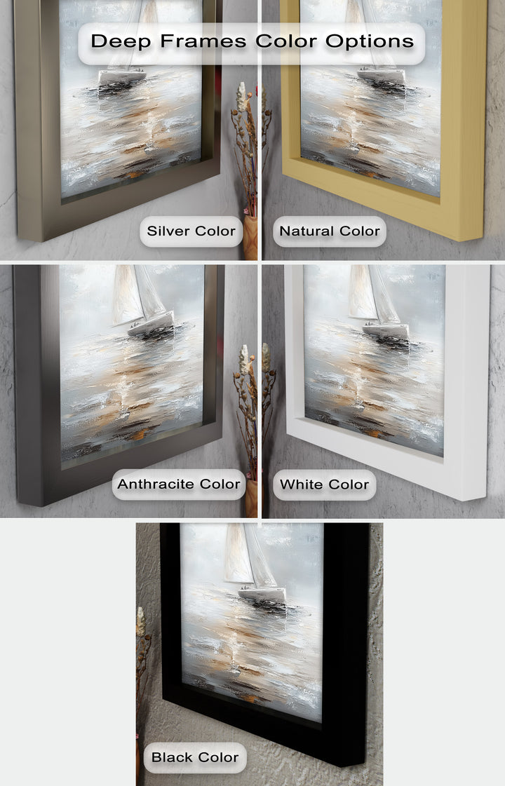 Sailing Through the Mist – White Boat Oil Painting