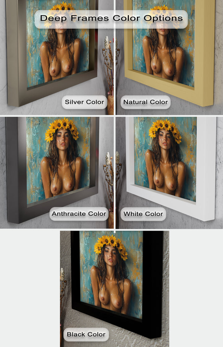 Sun-Kissed Solstice – Woman with Sunflower Crown Abstract Oil Painting