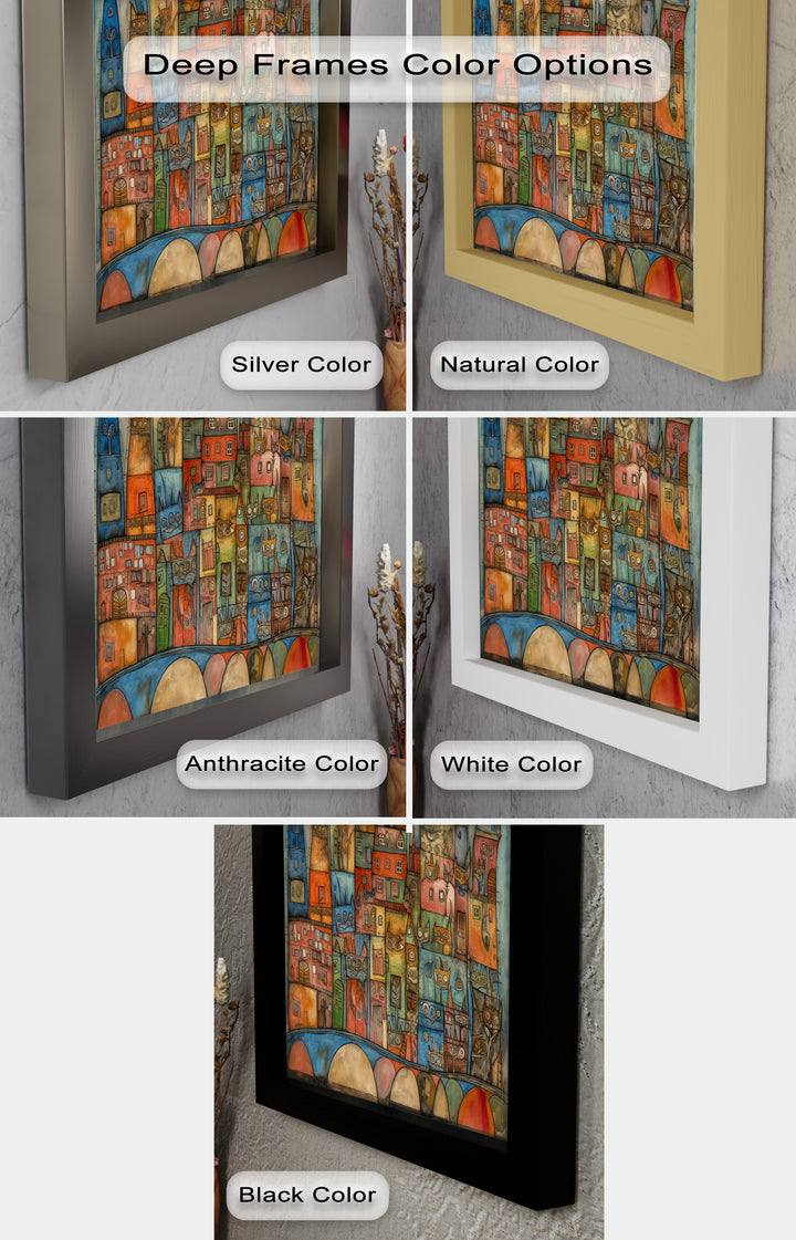 Whimsical Cat Cityscape – Surreal Architecture and Feline Picasso Oil Painting