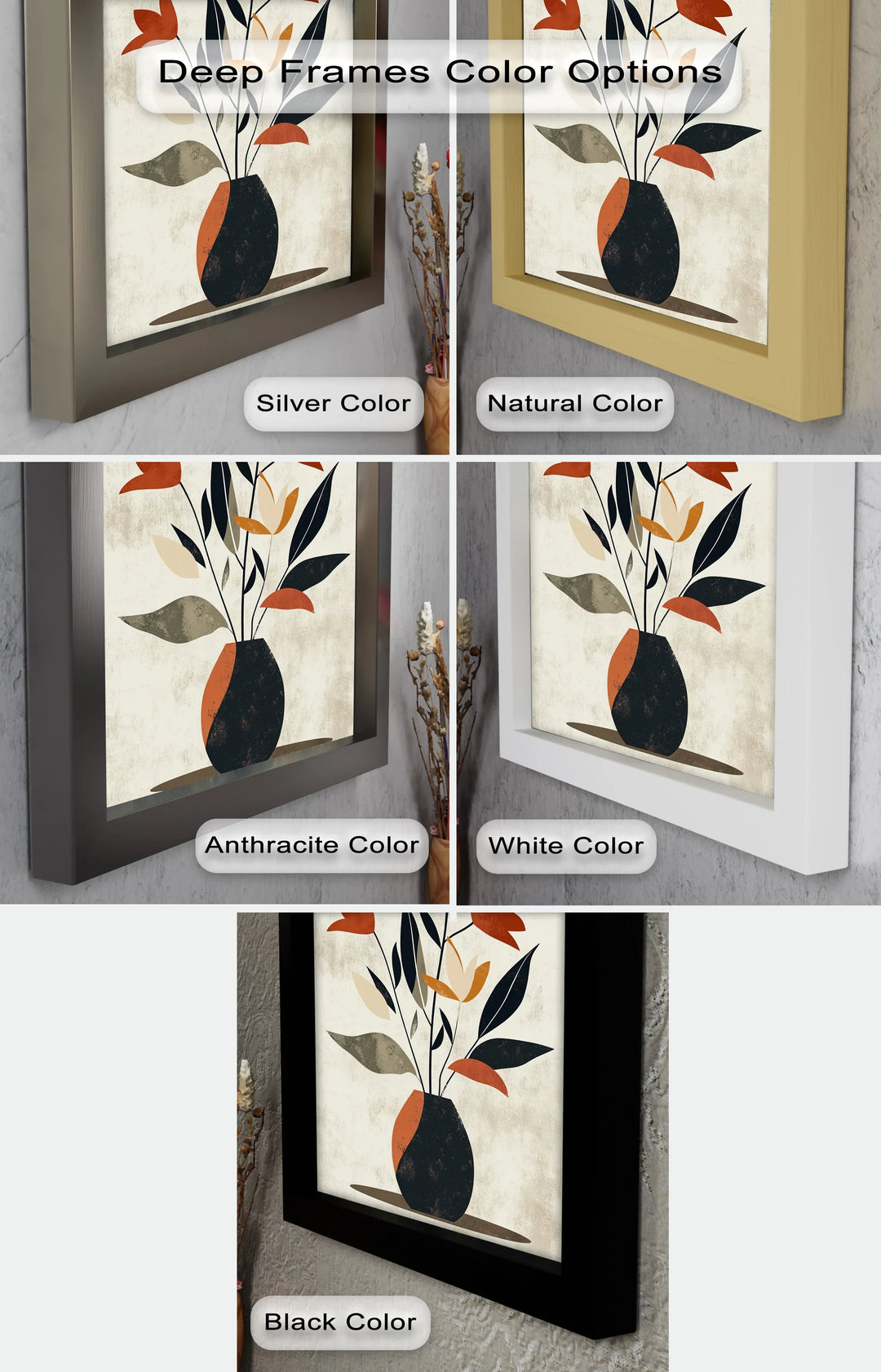 Earthy Boho Floral – Modern Abstract Vase Oil Painting - MyPhotoStation