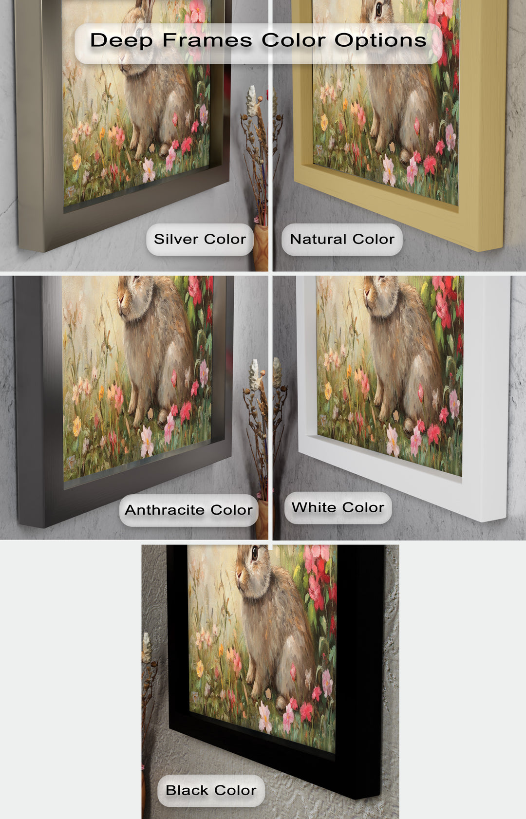 Curious Bunny Among Spring Blossoms – Animal Oil Painting