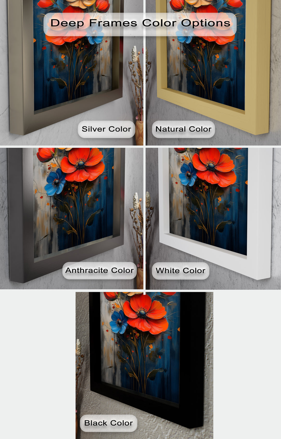 Colorburst Petals – Bold Poppy Bouquet Flower Oil Painting