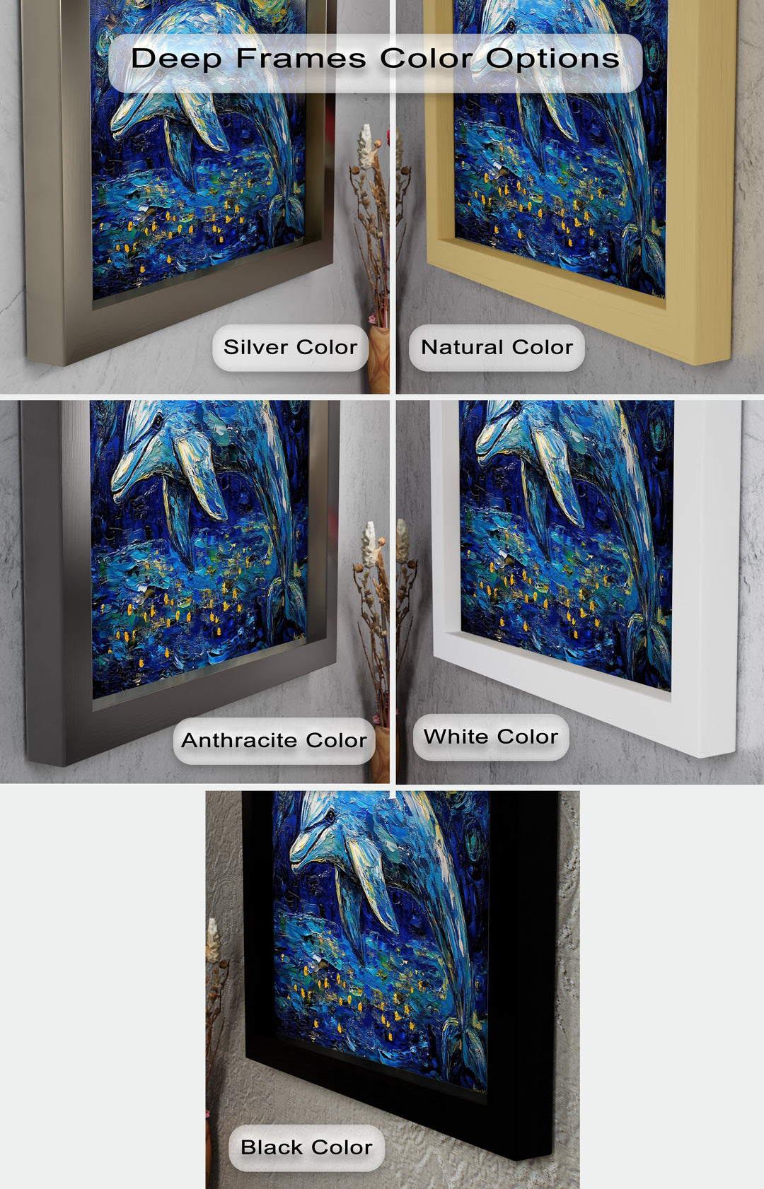 Starry Night Dolphin in Ocean Dreamscape – Animal Oil Painting