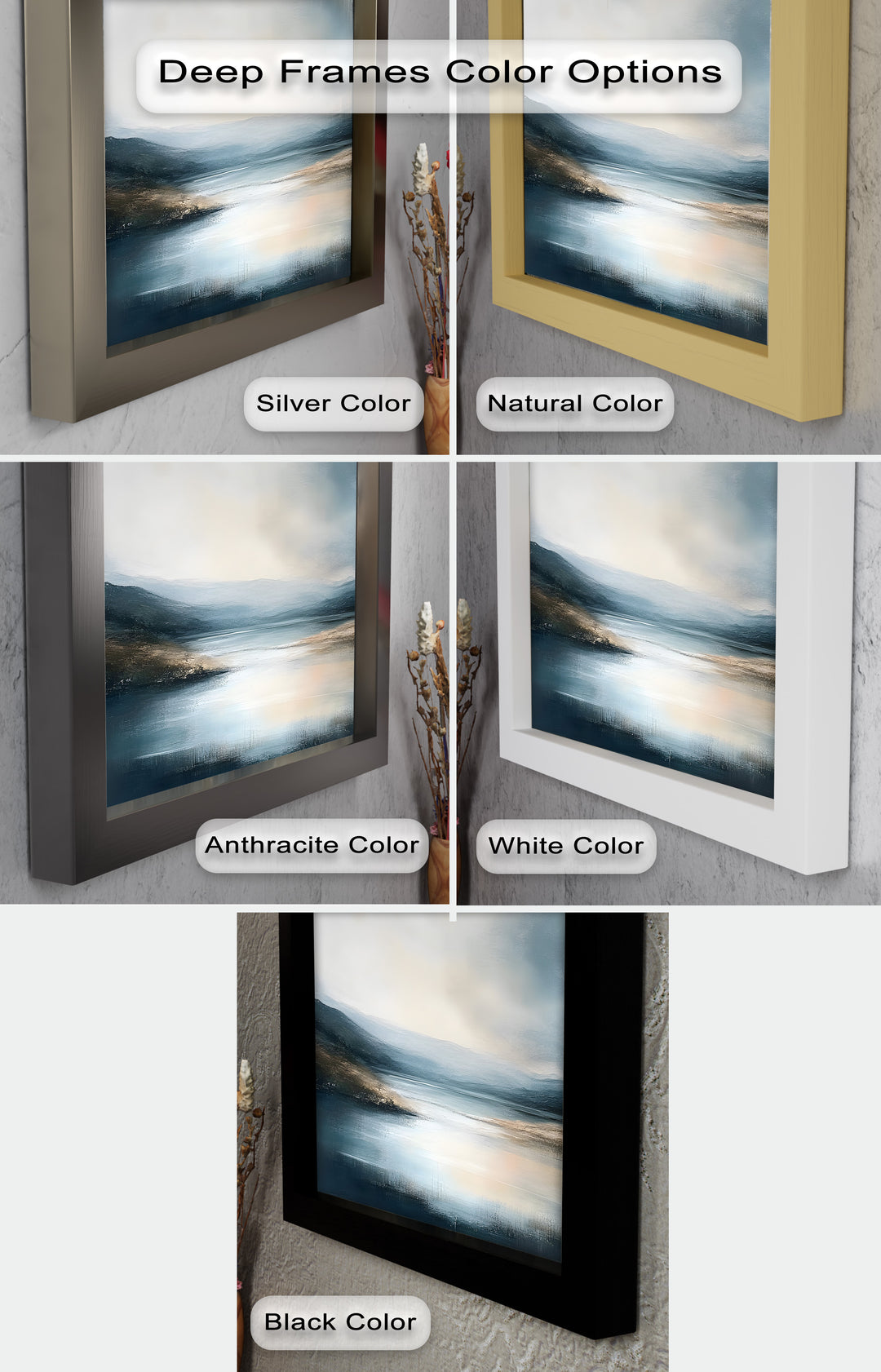Misty Mountain Lake Landscape - Framed Oil Painting