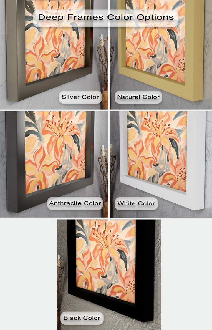 Sunlit Lilies – Abstract Coral Flower Oil Painting