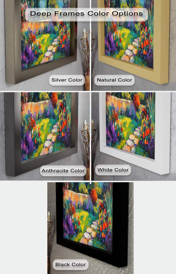 Sunlit Garden Path Oil Painting – Fauvist Outdoor Floral Landscape