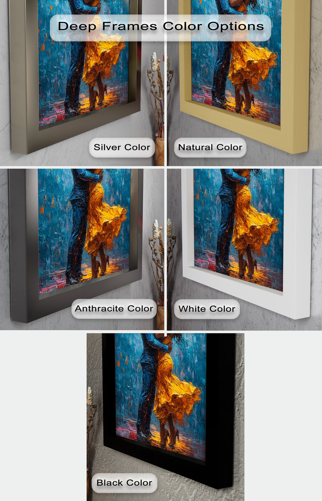 Midnight Embrace – Vibrant Couple in Yellow Dress Oil Painting