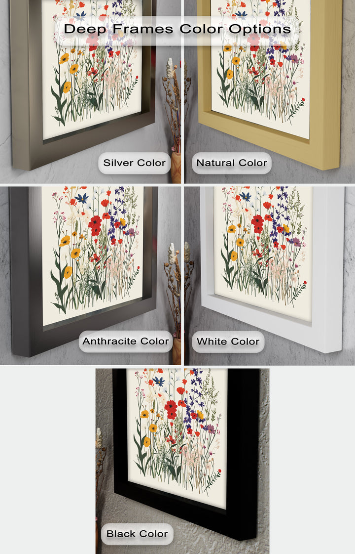 Wild Meadow Bloom – Farbenfrohes botanisches Ölgemälde im Boho-Stil