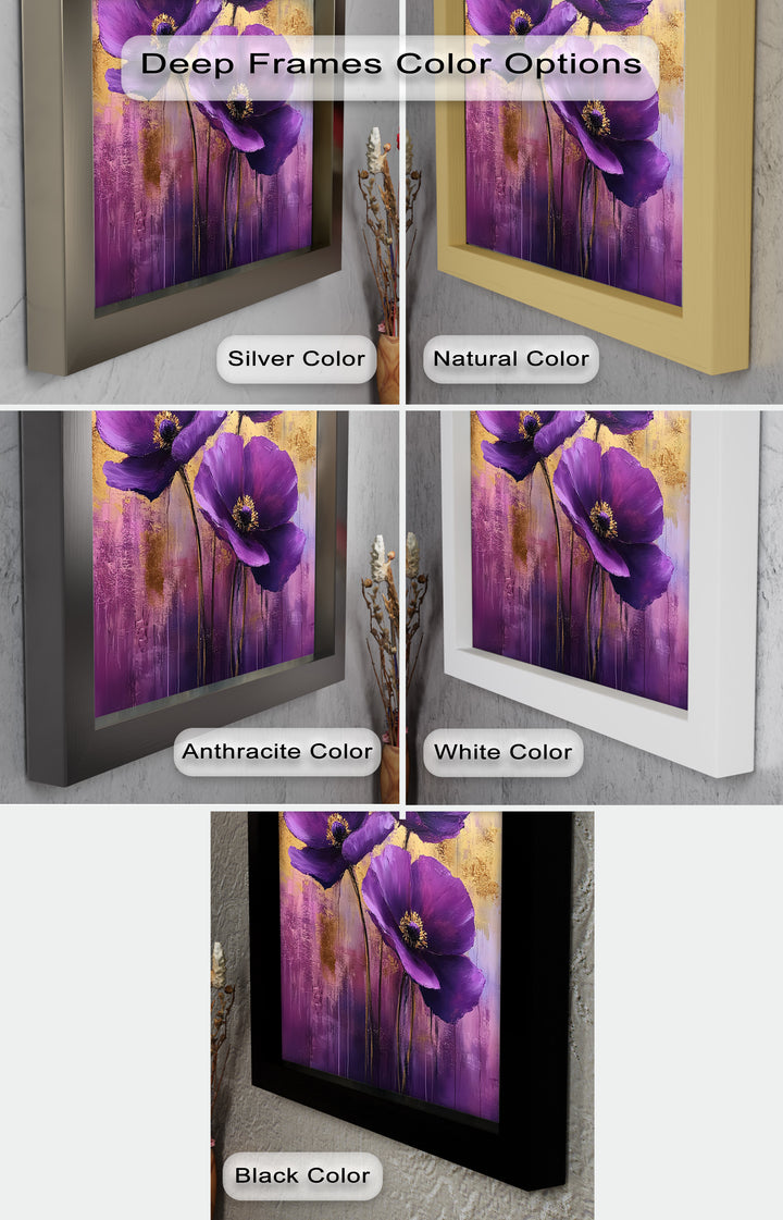 Velvet Blossoms – Purple Floral Elegance with Gold Flower Oil Painting