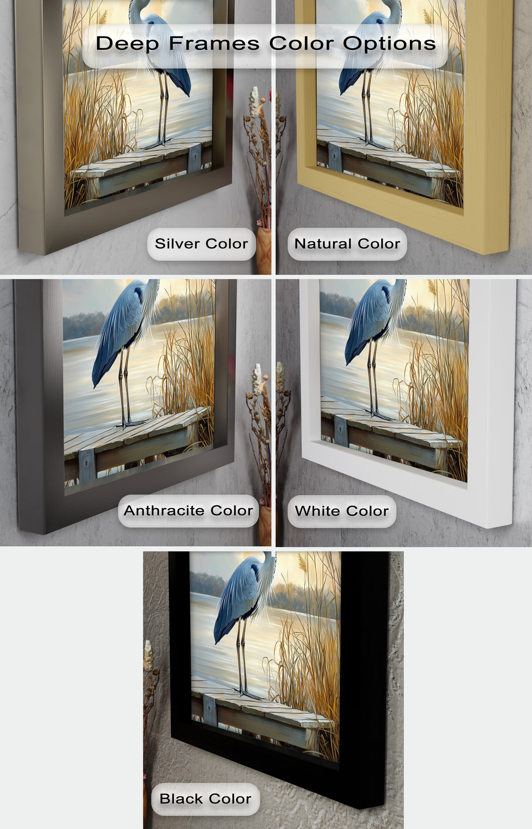 Majestic Heron in Misty Marshland - Animal Oil Painting