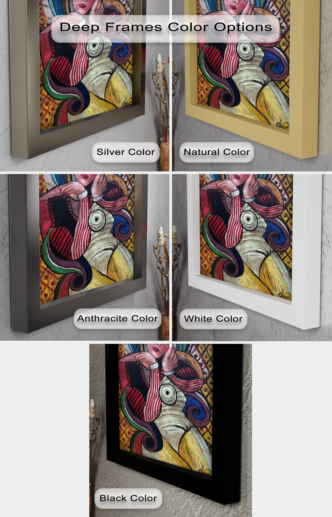 Melancholy in Stripes – Colorful Cubist Woman Portrait Picasso Oil Painting