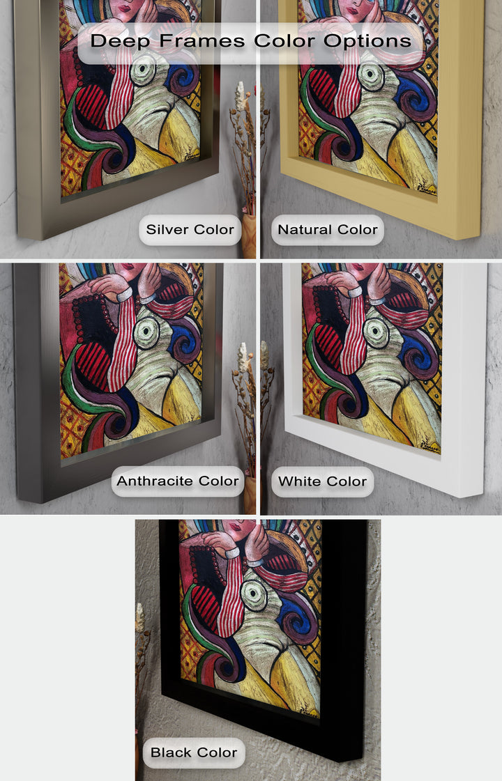 Melancholy in Stripes – Colorful Cubist Woman Portrait Picasso Oil Painting