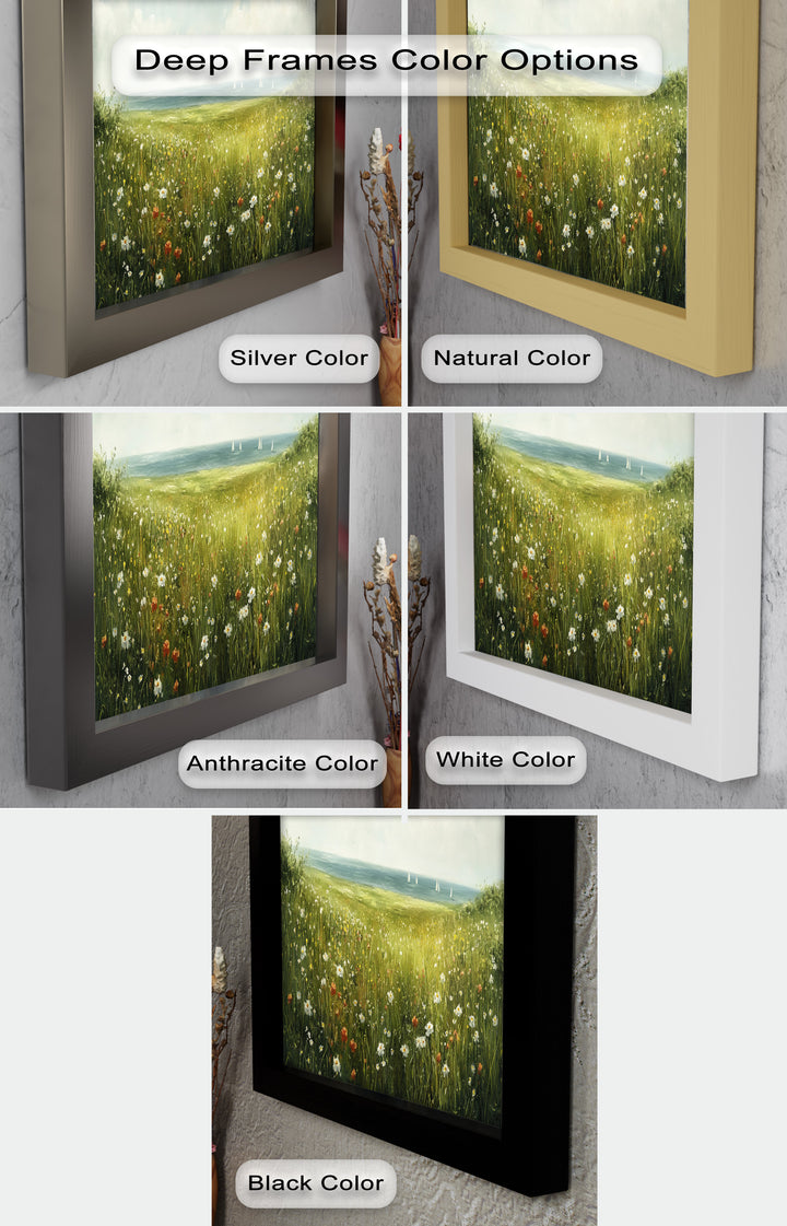 Wildflower Meadow Sea View Wall Art–Coastal Oil Painting