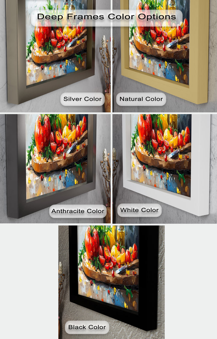 Tomato & Olive Oil Kitchen Art – Colorful Framed Oil Painting