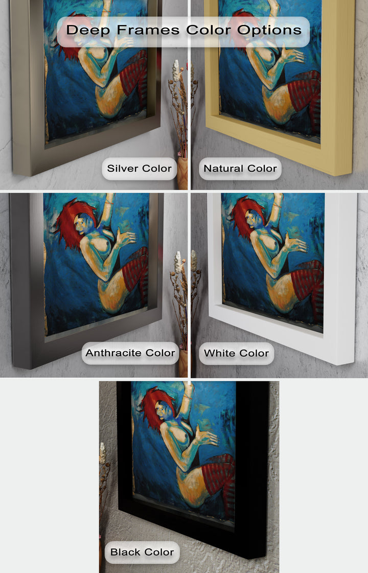 Descent in Blue – Expressionist Female Nude Picasso Oil Painting