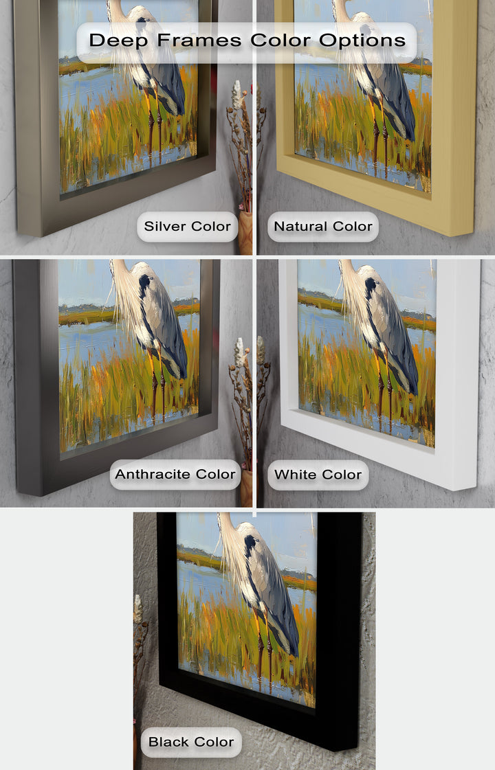 Heron in Sunlit Wetlands – Modern Oil Painting