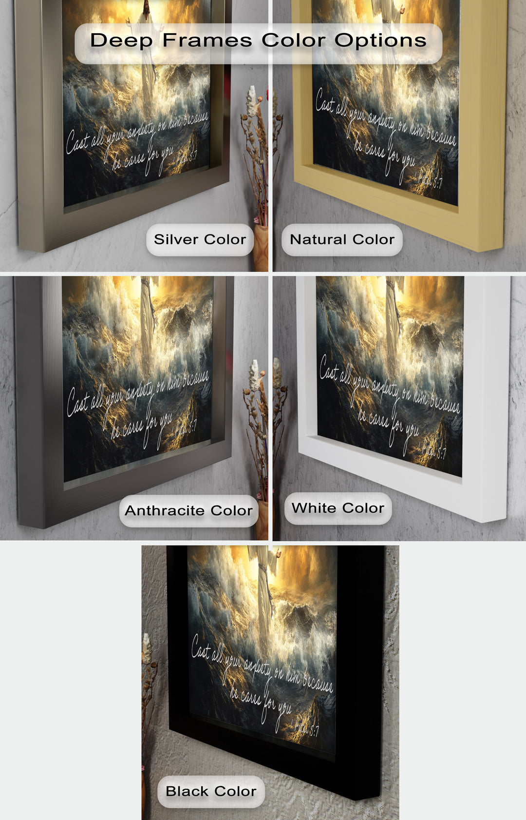1 Peter 5:7 – Trust in God Bible Verse Oil Painting