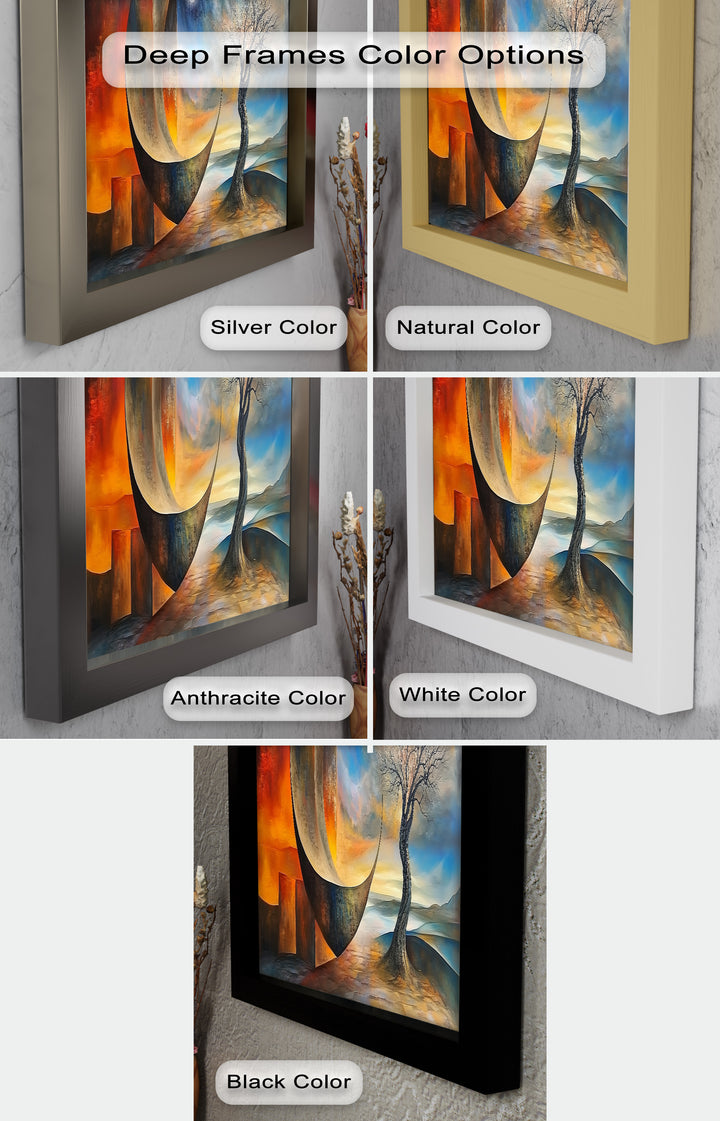 Moonlit Tree and Surreal Horizon - Abstract Oil Painting