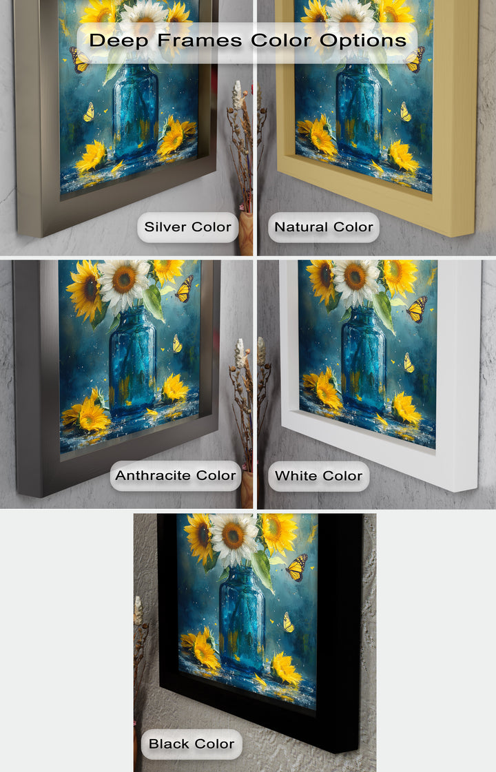 Sun-Kissed Radiance – Sunflowers in Blue Jar Flower Oil Painting