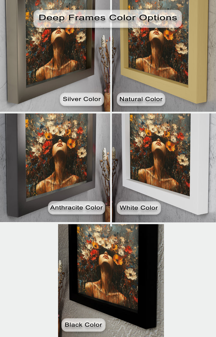 Floral Rebirth – Woman with Blossoming Crown Abstract Oil Painting