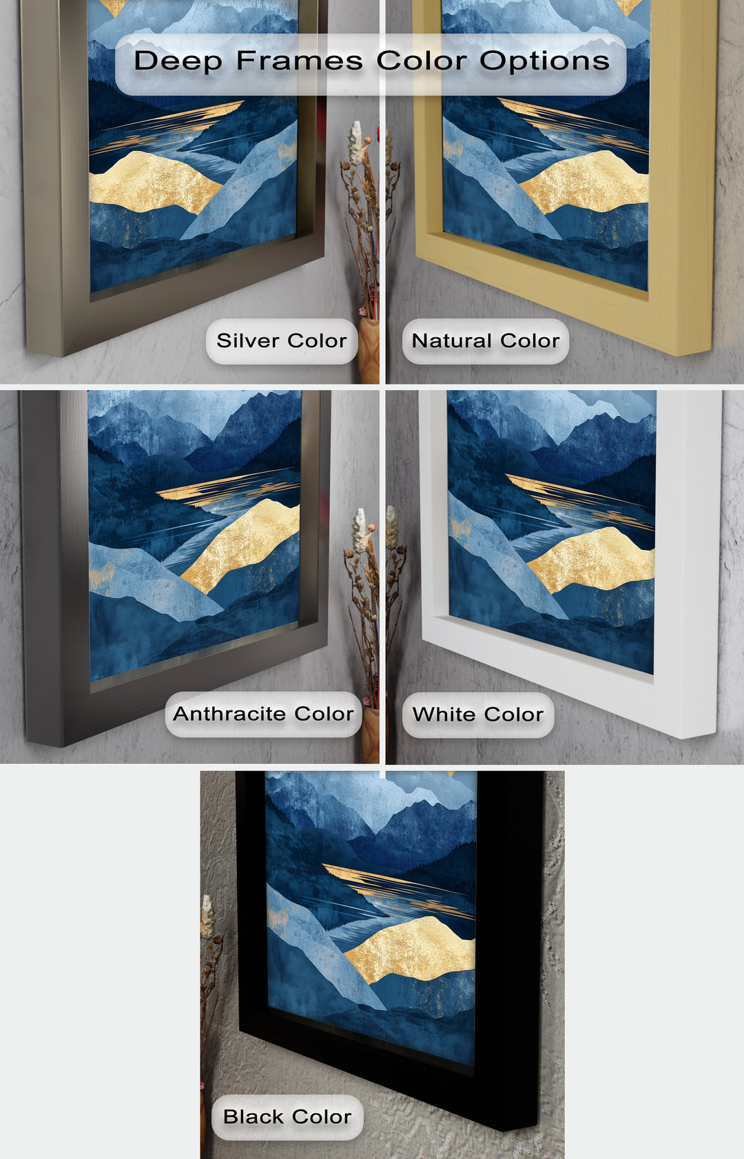 Golden Horizon – Abstract Blue Mountain Landscape Oil Painting