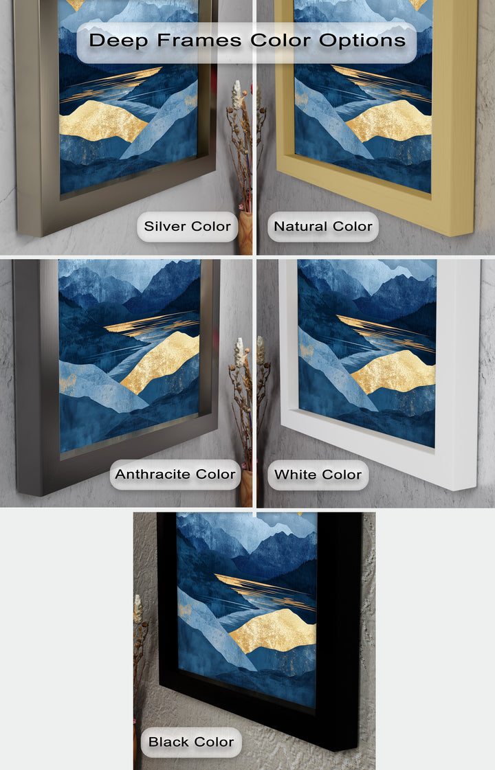 Golden Horizon – Abstract Blue Mountain Landscape Oil Painting