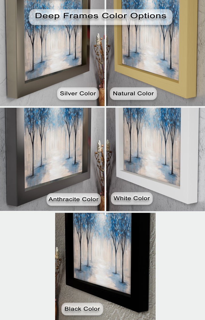 Misty Blue Blossom Trees Wall Art – Floral Oil Painting
