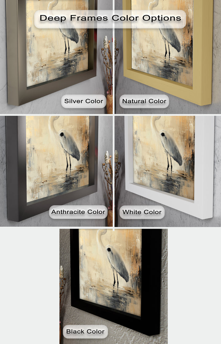 Golden Stillness – Heron in Reflective Water Oil Painting