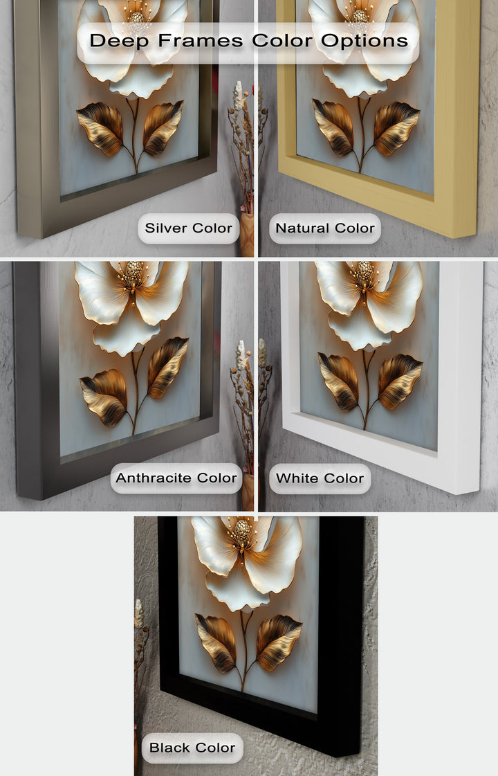 Golden Glow Bloom – White and Gold Flower Oil Painting