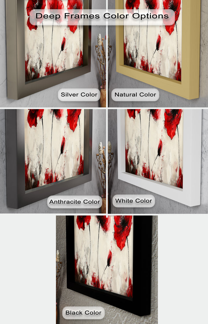 Crimson Elegance – Bold Red Poppies on Cream Flower Oil Painting
